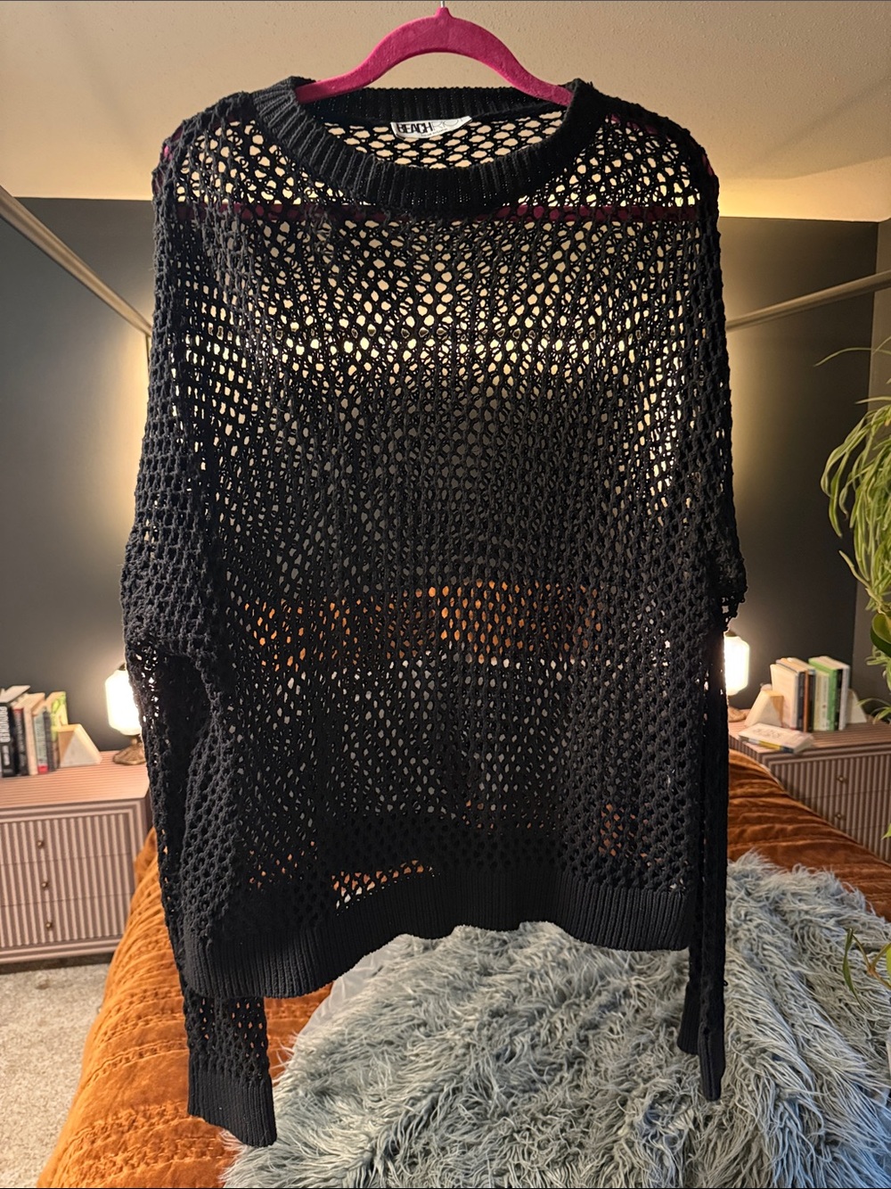 Beach Riot Black Open-Weave Crewneck Sweater